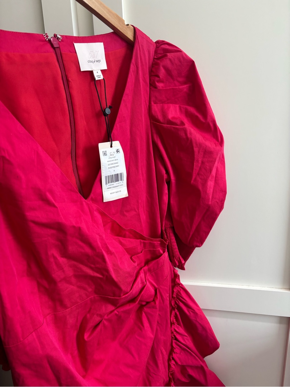 Cinq à Sept Kacy Poplin Dress Size 4 Raspberry Pink NWT Ruffle $425 - Picture 7 of 12